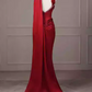 Elegantes burgunderrotes, trägerloses Meerjungfrauen-Abendkleid aus Satin mit Raffungen, DP7708