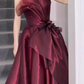 Elegant Burgundy Strapless Organza Ballgown Formal Evening Gown Bow Detail Prom Dress DP7711