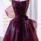 Elegant Burgundy Strapless Organza Ballgown Formal Evening Gown Bow Detail Prom Dress DP7711