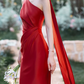 Elegant Crimson Satin One-Shoulder Mermaid Prom Dress DP7712