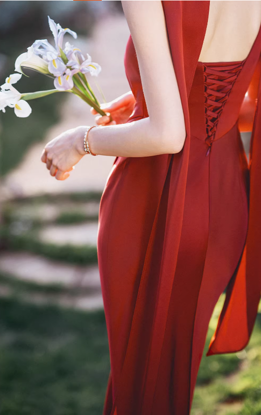 Elegant Crimson Satin One-Shoulder Mermaid Prom Dress DP7712