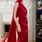 Elegant Crimson Satin One-Shoulder Mermaid Prom Dress DP7712