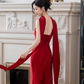 Elegant Crimson Satin One-Shoulder Mermaid Prom Dress DP7712