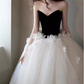 Vintage Black & White Strapless Tulle 3D Flower Evening Gown Sweet 15 Quinceanera Ball Gown DP7714