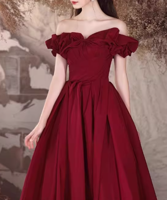 Vintage Burgundy Off-Shoulder Ruffled Sweet 16 Quinceanera Ball Gown DP7715