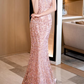 Elegant Pink Sequin Strapless Evening Gown Mermaid Prom Dress DP7717