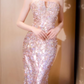Elegant Pink Sequin Strapless Evening Gown Mermaid Prom Dress DP7717