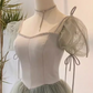 Elegantes, salbeigrünes Tüll-Abendkleid mit eckigem Ausschnitt, transparenten Puffärmeln und Brautjungfern-/Ballkleid DP7723