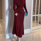 Elegant Burgundy Long-Sleeve Mermaid Evening Gown Sequin Prom Dress DP7733