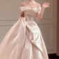 Glamorous Ivory Off-the-Shoulder Satin A-Line Wedding Dress DP7735