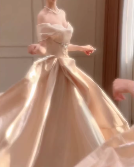 Glamorous Ivory Off-the-Shoulder Satin A-Line Wedding Dress DP7735