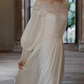 Elegant Off-the-Shoulder Lace Satin Long-Sleeve Pleated A-Line Wedding Dress DP7737