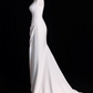 Elegant White Satin Sheath Square Neckline Train Wedding Dress DP7740