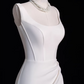 Elegant White Satin Sheath Square Neckline Train Wedding Dress DP7740