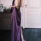 Vintage Purple Satin Evening Gown Halter-Neck Draped Prom Dress DP7741