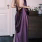 Vintage Purple Satin Evening Gown Halter-Neck Draped Prom Dress DP7741
