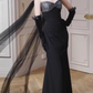 Vintage Black Sheath Evening Gown Rhinestone Tulle Prom Dress DP7744