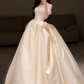 Elegant Champagne Satin Off-the-shoulder A-Line Wedding Dress DP7746