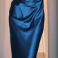 Vintage Royal Blue Satin Mermaid Evening Gown Off-the-Shoulder Ruched Prom Dress DP7747