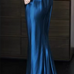 Vintage Royal Blue Satin Mermaid Evening Gown Off-the-Shoulder Ruched Prom Dress DP7747