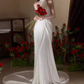 Vintage Ivory Satin Sheath Halter-Neck Lace Bodice & Train Wedding Dress DP7750