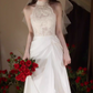 Vintage Ivory Satin Sheath Halter-Neck Lace Bodice & Train Wedding Dress DP7750