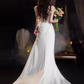 Vintage Ivory Satin Sheath Halter-Neck Lace Bodice & Train Wedding Dress DP7750
