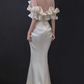 Vintage Ivory Satin Mermaid Off-the-Shoulder Ruffled Wedding Dress DP7751