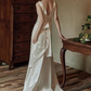 Vintage Ivory Satin Sheath Deep V-Neck Wedding Dress DP7753