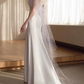 Vintage White Satin Mermaid Off-the-Shoulder Beaded Cape Veil Wedding Dress DP7755