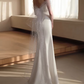 Vintage White Satin Mermaid Off-the-Shoulder Beaded Cape Veil Wedding Dress DP7755