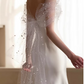 Vintage White Satin Mermaid Off-the-Shoulder Beaded Cape Veil Wedding Dress DP7755