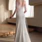 Vintage White Satin Mermaid Off-the-Shoulder Beaded Cape Veil Wedding Dress DP7755