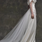 Vintage Ivory Satin Off-the-Shoulder Ruched Pearl Details & Sweep Train Wedding Dress DP7756
