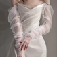 Vintage Ivory Satin Off-the-Shoulder Tulle Puff Sleeves Chapel Train Wedding Dress DP7757