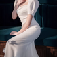 Vintage Ivory Mermaid Puff Sleeve Sweetheart Neckline Wedding Dress with 3D Flower & Chapel Train DP7758