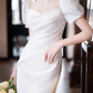Vintage Ivory Mermaid Puff Sleeve Sweetheart Neckline Wedding Dress with 3D Flower & Chapel Train DP7758