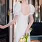 Vintage Ivory Mermaid Puff Sleeve Sweetheart Neckline Wedding Dress with 3D Flower & Chapel Train DP7758