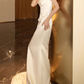 Vintage Ivory Satin Strapless Mermaid Sweetheart Neckline Wedding Dress with Draped Bodice & Chapel Train DP7760