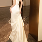 Vintage Ivory Satin Strapless Mermaid Sweetheart Neckline Wedding Dress with Draped Bodice & Chapel Train DP7760