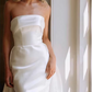 Vintage Ivory Strapless Sheath Satin Wedding Dress with Draped Detail & Sweep Train DP7761