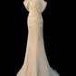 Vintage Ivory Mermaid Off-the-Shoulder Satin Wedding Dress with Chapel Train DP7762