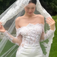 Vintage White Satin Mermaid Lace Long Sleeves Embroidered Veil Wedding Dress DP7752