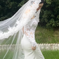 Vintage White Satin Mermaid Lace Long Sleeves Embroidered Veil Wedding Dress DP7752