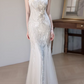 Vintage Silver Sequin One-Shoulder Mermaid Evening Gown 3D Flower Tulle Train Prom Dress DP7766