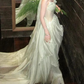 Vintage Pale Mint Green Chiffon Strapless Evening Gown Draped Ruffles Train Prom Dress DP7767
