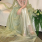 Vintage Pale Mint Green Chiffon Strapless Evening Gown Draped Ruffles Train Prom Dress DP7767