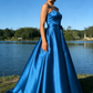 Elegant Royal Blue Satin Spaghetti Strap Bow Sweet 15 Quinceanera Ball Gown DP7771