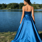 Elegant Royal Blue Satin Spaghetti Strap Bow Sweet 15 Quinceanera Ball Gown DP7771