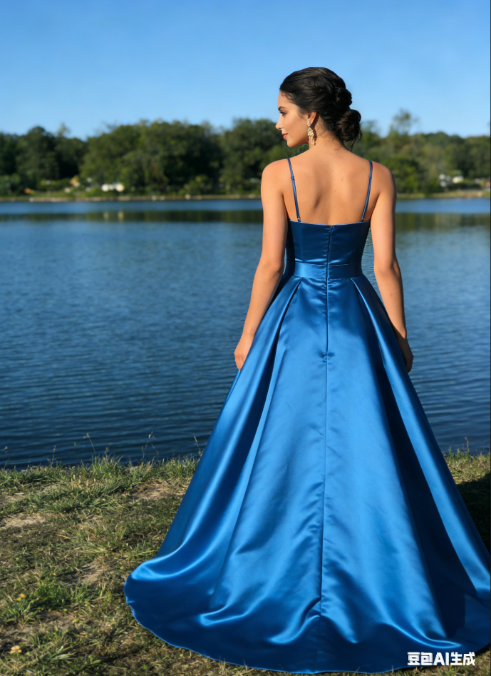 Elegant Royal Blue Satin Spaghetti Strap Bow Sweet 15 Quinceanera Ball Gown DP7771